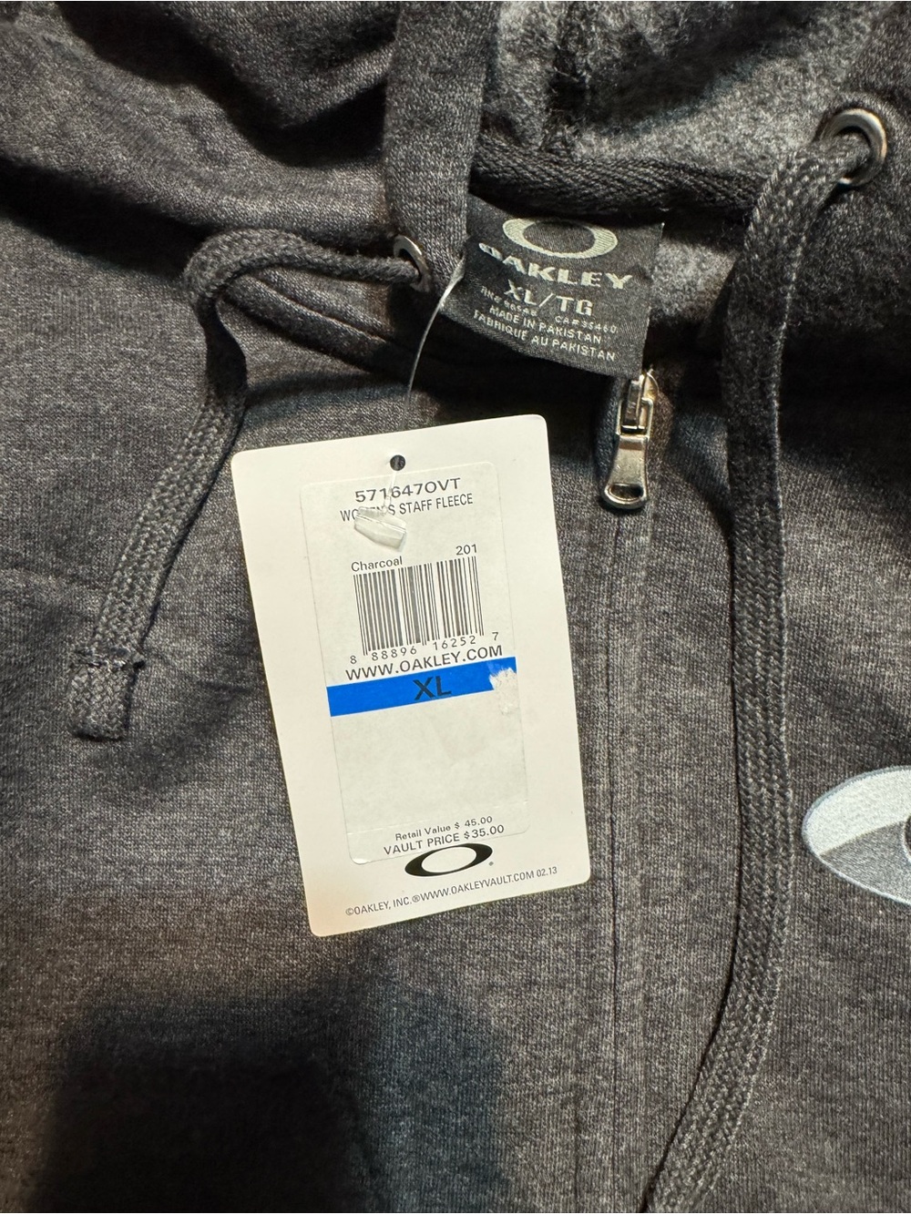 Oakley Dark Gray Full-Zip Bomber Hoodie Jacket (NWT) - Picture 3 of 4